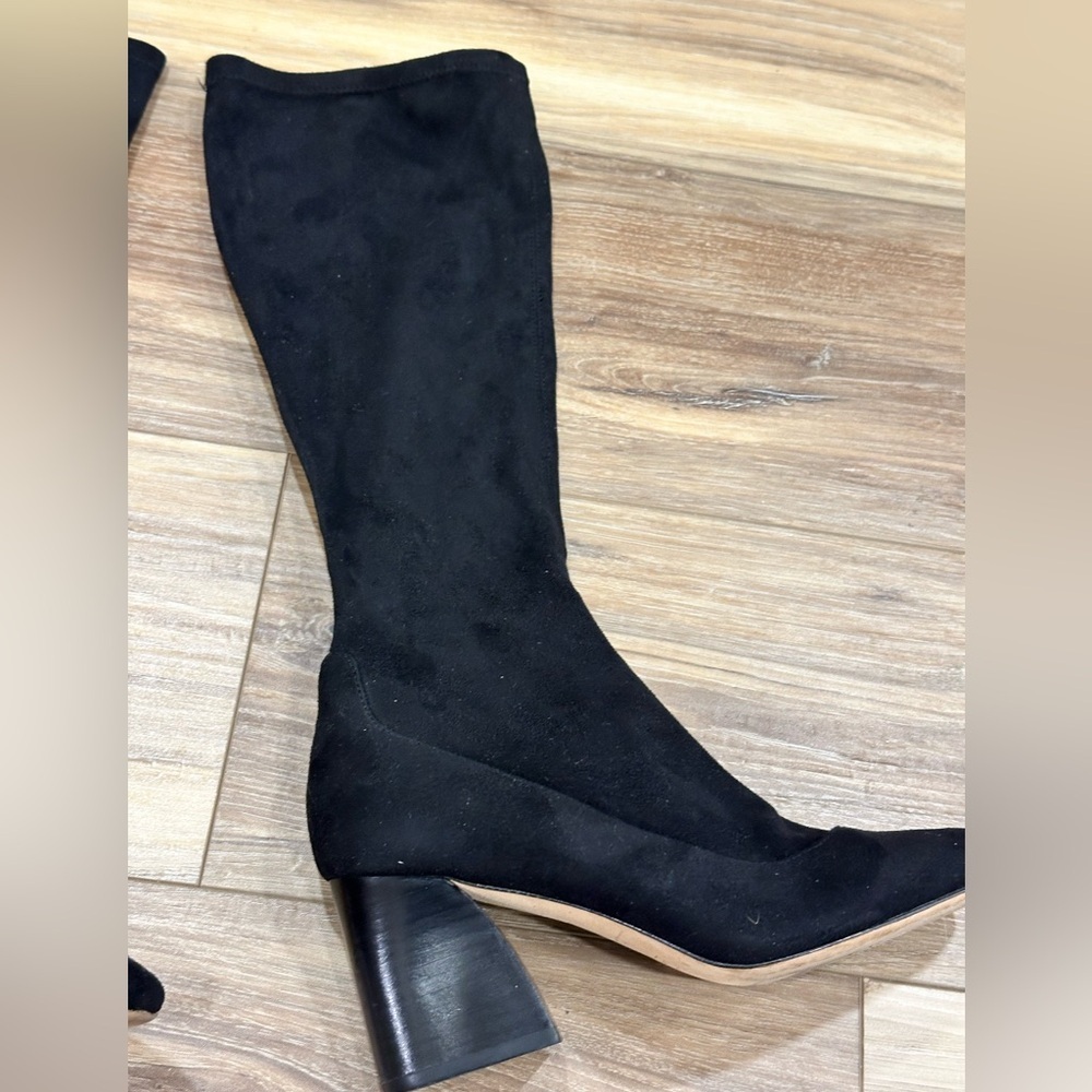 Donald J. Pliner Knee High Black Suede Pull on Heeled Boots Women’s Size 7.5 - Picture 7 of 12